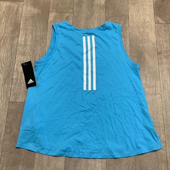 Girls Nwt Adidas 3 Stripe Sleeveless Workout Gym Training Shirt - Picture 2 of 7